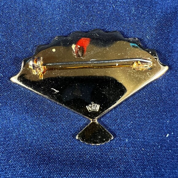 Vintage Gold-Tone Fan Brooch With Floral Design By Brita - Picture 2 of 3
